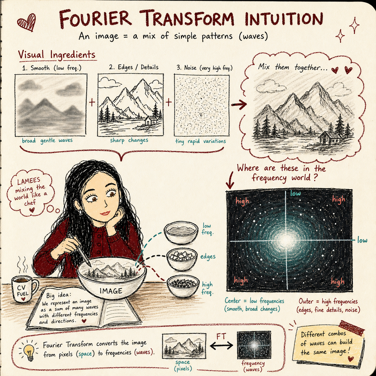 Visual story for Fourier transform intuition in images